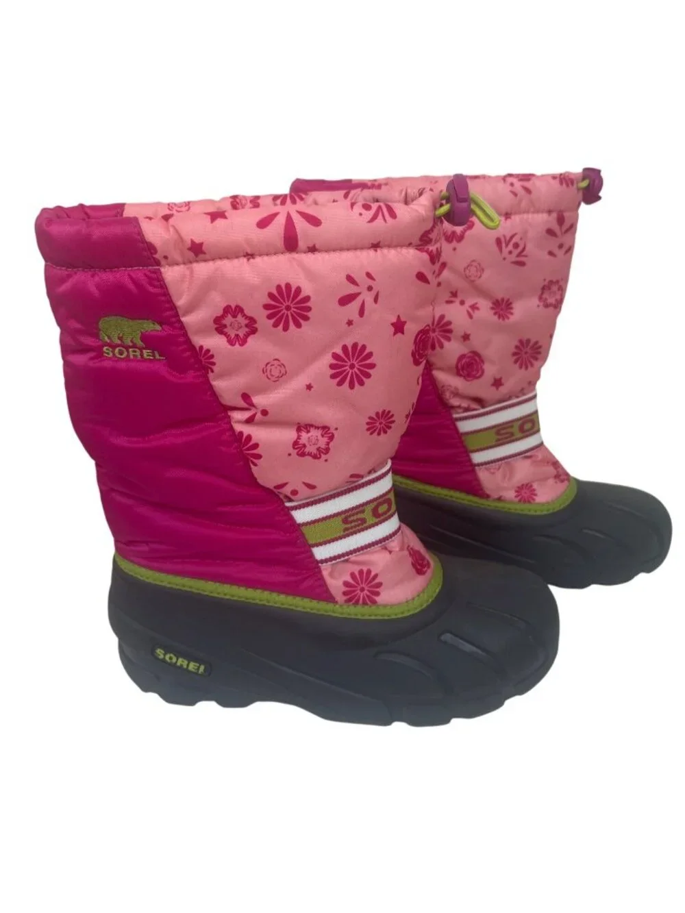 Sorel Winter Boots Sz 7 Pink Floral Waterproof Insulated Cold Weather Adjustable